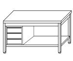 Work tables on legs with shelf and left drawers