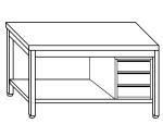 Work tables on legs with shelf and right drawers