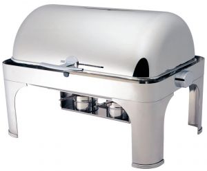 CD6502 Polished stainless steel Rectangular chafing dish with roll top lid 180°