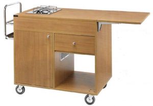 TCF 1202 Wooden flambè trolley with 2 separate 1-burner plates, walnut colour