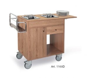 1160D Flambé trolley - oak stained - two separate burners