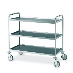 1405 Stainless steel trolley, 3 molded shelves 100x50 cm