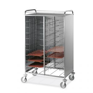 1476U Universal tray trolley, stainless steel panel, 20 trays