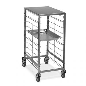 2080-F Tray holder 9xGN 1/1, wire guides, stainless steel top, 2 braked wheels