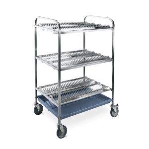 5002-F Dish and glass drainer trolley, 3 flat shelves, 87 cm, 2 braked wheels