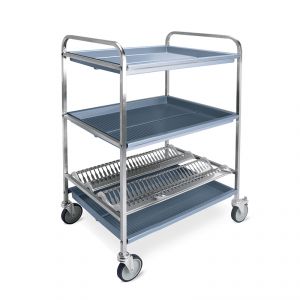 5006-F Dish and glass drainer trolley, 1 plate shelf, 2 glasses, 87 cm, 2 braked wheels