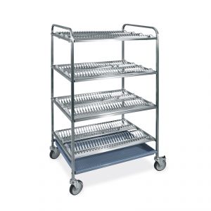 5012-F Dish and glass drainer trolley, 4 flat shelves, 87 cm, 2 braked wheels