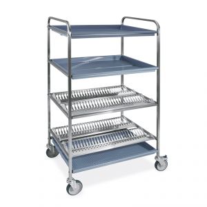 5016-F Dish and glass drainer trolley, 2 plates, 2 glasses, 87 cm, 2 braked wheels