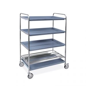 5032-F Dish and glass drainer trolley, 1 plate shelf, 3 glasses, 102 cm, 2 braked wheels