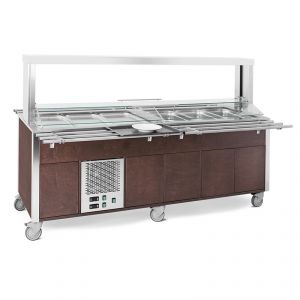 6920CPB.6F3M-W Mixed buffet GN 6/1, 3 hot-3 cold, mobile parafiato, cupboard, led lighting, wengé color