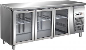 G-GN3100TNG - Ventilated refrigerated table. Temperature +2/+8°C  - Three glass doors 