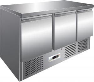 G-S903TOP - Table réfrigérée réfrigérée. Plan de travail en acier inoxydable. 3 portes