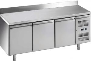 G-GN3200BT-FC Table réfrigérée ventilée avec dosseret, structure en acier inoxydable Aisi201 