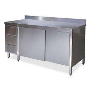 TA4130 cupboard with stainless steel doors on one side, drawers and backsplash SX