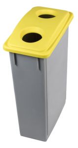 T102206 Grey Polypropylene waste bin with yellow lid 2 holes 90 liters