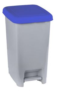 T909975 Grey polypropylene pedal bin with blue lid 60 liters