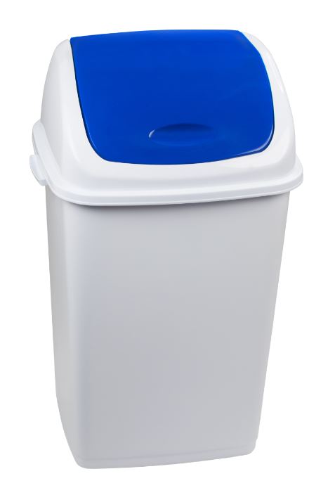 Cubos de basura Polipropileno blanco con tapa basculante azul 50 litros