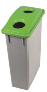 T102208 Grey Polypropylene waste bin with green lid 2 holes 90 liters