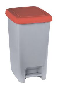 T909977 Grey polypropylene pedal bin with red lid 60 liters