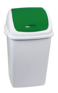 T909058 Polypropylene Swing paper bin White with green lid 50 liters (Pack of 6 pieces)