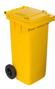 T766611 Yellow Plastic waste container for outdoor on 2 wheels 120 liters
