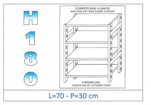 IN-18G4697030B Shelf with 4 smooth shelves hook fixing dim cm 70x30x180h 