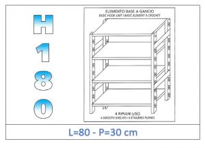 IN-18G4698030B Shelf with 4 smooth shelves hook fixing dim cm 80x30x180h 
