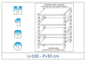 IN-18G46910030B Shelf with 4 smooth shelves hook fixing dim cm 100x30x180h 