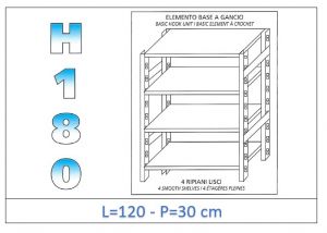IN-18G46912030B Shelf with 4 smooth shelves hook fixing dim cm 120x30x180h 