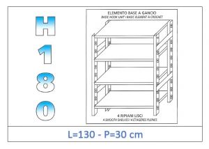 IN-18G46913030B Shelf with 4 smooth shelves hook fixing dim cm 130x30x180h 