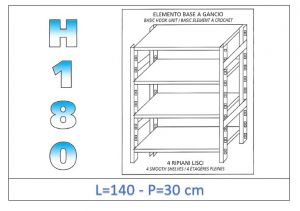 IN-18G46914030B Shelf with 4 smooth shelves hook fixing dim cm 140 x30x180h 