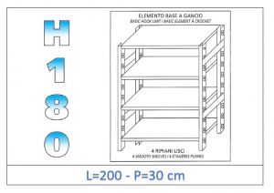 IN-18G46920030B Shelf with 4 smooth shelves hook fixing dim cm 200x30x180h 