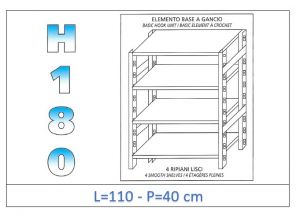 IN-18G46911040B Shelf with 4 smooth shelves hook fixing dim cm 110x40x180h 