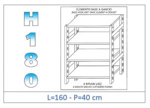 IN-18G46916040B Shelf with 4 smooth shelves hook fixing dim cm 160x40x180h 