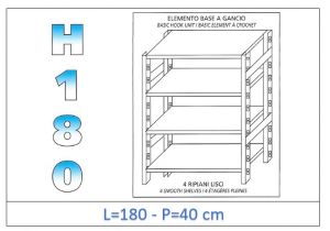 IN-18G46918040B Shelf with 4 smooth shelves hook fixing dim cm 180x40x180h 
