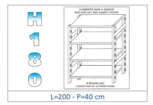 IN-18G46920040B Shelf with 4 smooth shelves hook fixing dim cm 200x40x180h 