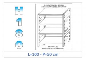 IN-18G46910050B Shelf with 4 smooth shelves hook fixing dim cm 100x50x180h 