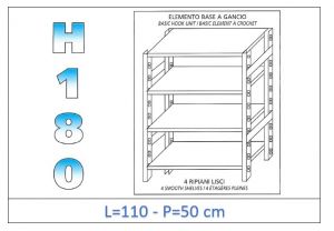 IN-18G46911050B Shelf with 4 smooth shelves hook fixing dim cm 110x50x180h 