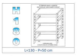 IN-18G46913050B Shelf with 4 smooth shelves hook fixing dim cm 130x50x180h 