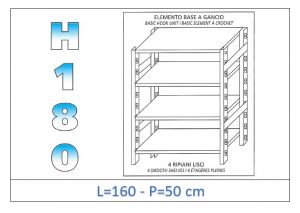 IN-18G46916050B Shelf with 4 smooth shelves hook fixing dim cm 160x50x180h 