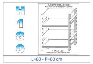 IN-18G4696060B Shelf with 4 smooth shelves hook fixing dim cm 60x60x180h 