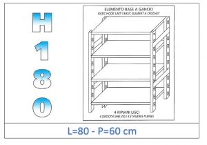 IN-18G4698060B Shelf with 4 smooth shelves hook fixing dim cm 80x60x180h 