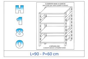 IN-18G4699060B Shelf with 4 smooth shelves hook fixing dim cm 90x60x180h 