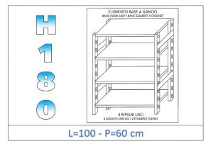 IN-18G46910060B Shelf with 4 smooth shelves hook fixing dim cm 100x60x180h 