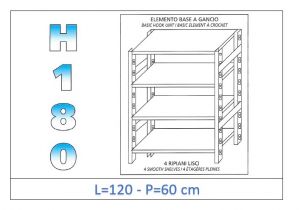 IN-18G46912060B Shelf with 4 smooth shelves hook fixing dim cm 120x60x180h 