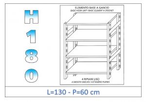 IN-18G46913060B Shelf with 4 smooth shelves hook fixing dim cm 130x60x180h 