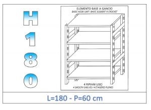 IN-18G46918060B Shelf with 4 smooth shelves hook fixing dim cm 180x60x180h 