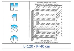IN-18G47012040B Shelf with 4 slotted shelves hook fixing dim cm 120x40x180h 