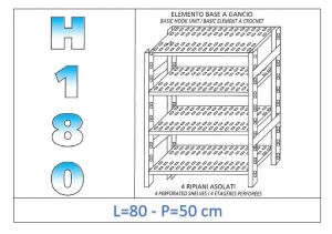 IN-18G4708050B Estante con 4 estantes ranurados gancho fijación dim cm 80x50x180h