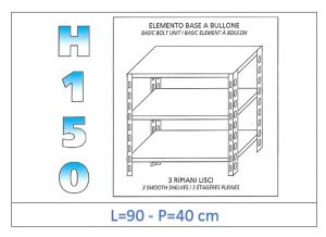 IN-B3699040B Estante con 3 estantes lisos fijación de pernos dim cm 90x40x150h